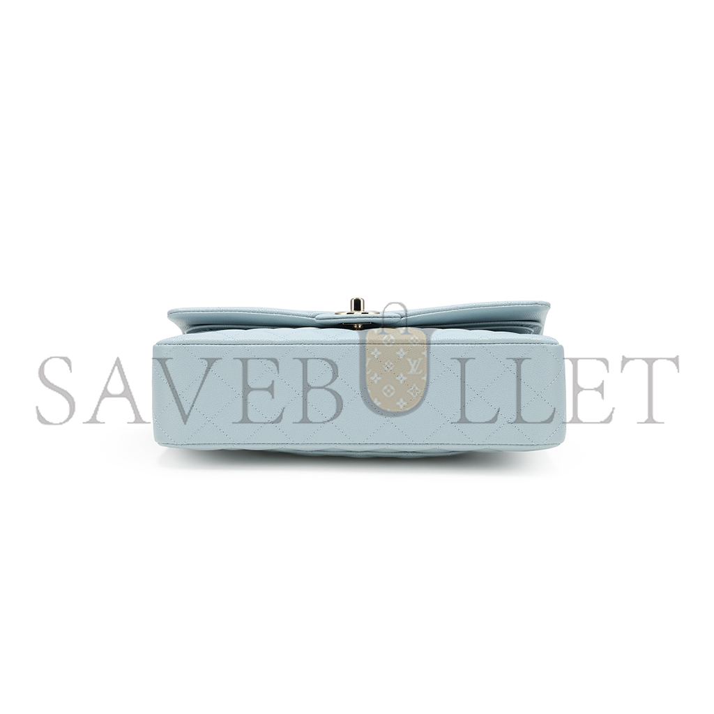 Ch*el medium classic double flap bag blue quilted caviar light gold hardware (25*15*7cm)